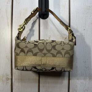 COACH F40024 Khaki Brown Gold  Jacquard Handbag Small Purse EUC